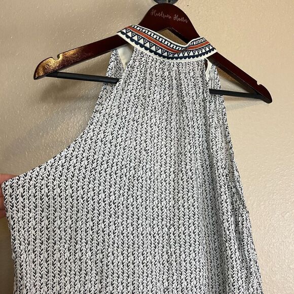 THML Anthropologie Women Sz XL White Navy Halter Top Embroidered Bohemian Blouse - Picture 9 of 12